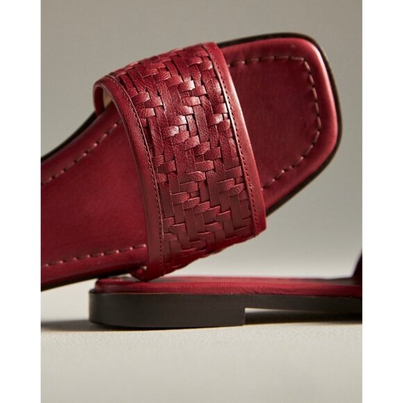 Anthropologie Woven Leather Slide Sandals US 6-6.5 EU 37 Red - Picture 3 of 3
